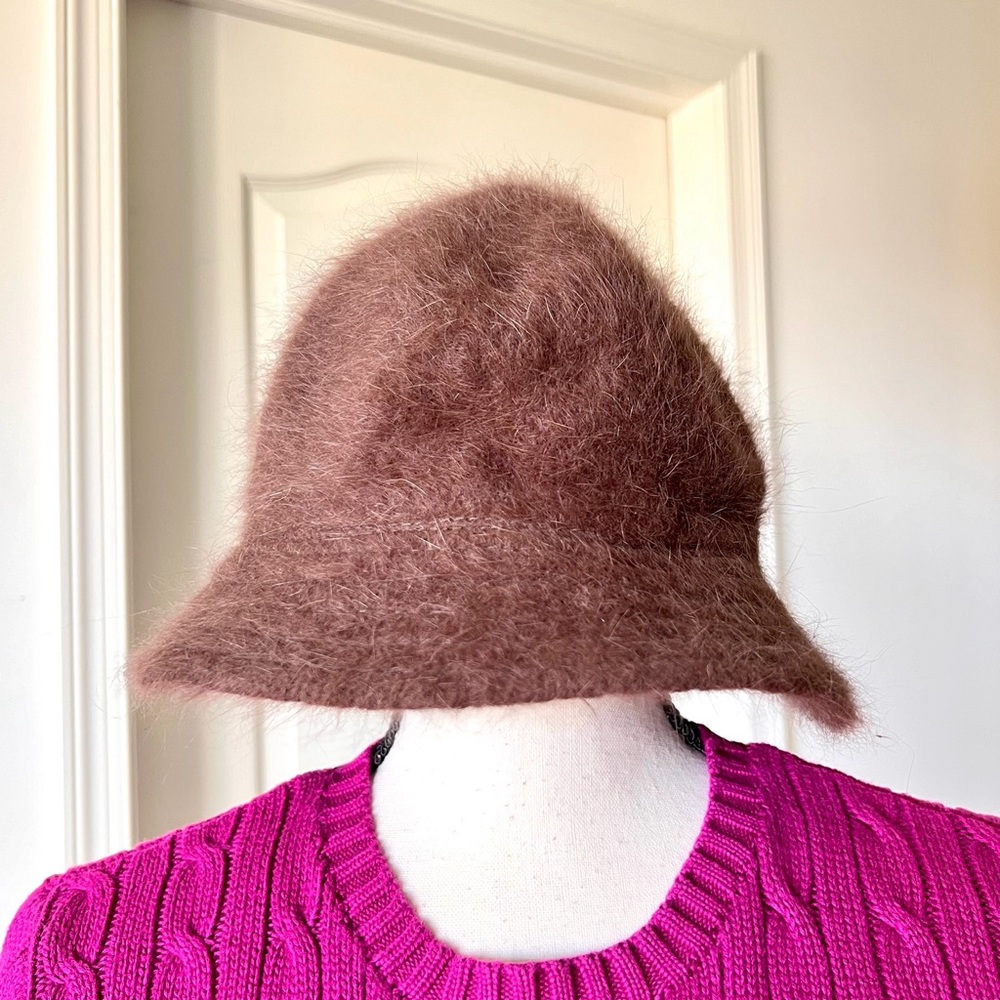 D&Y Brown Fuzzy Angora Bucket Hat—OS